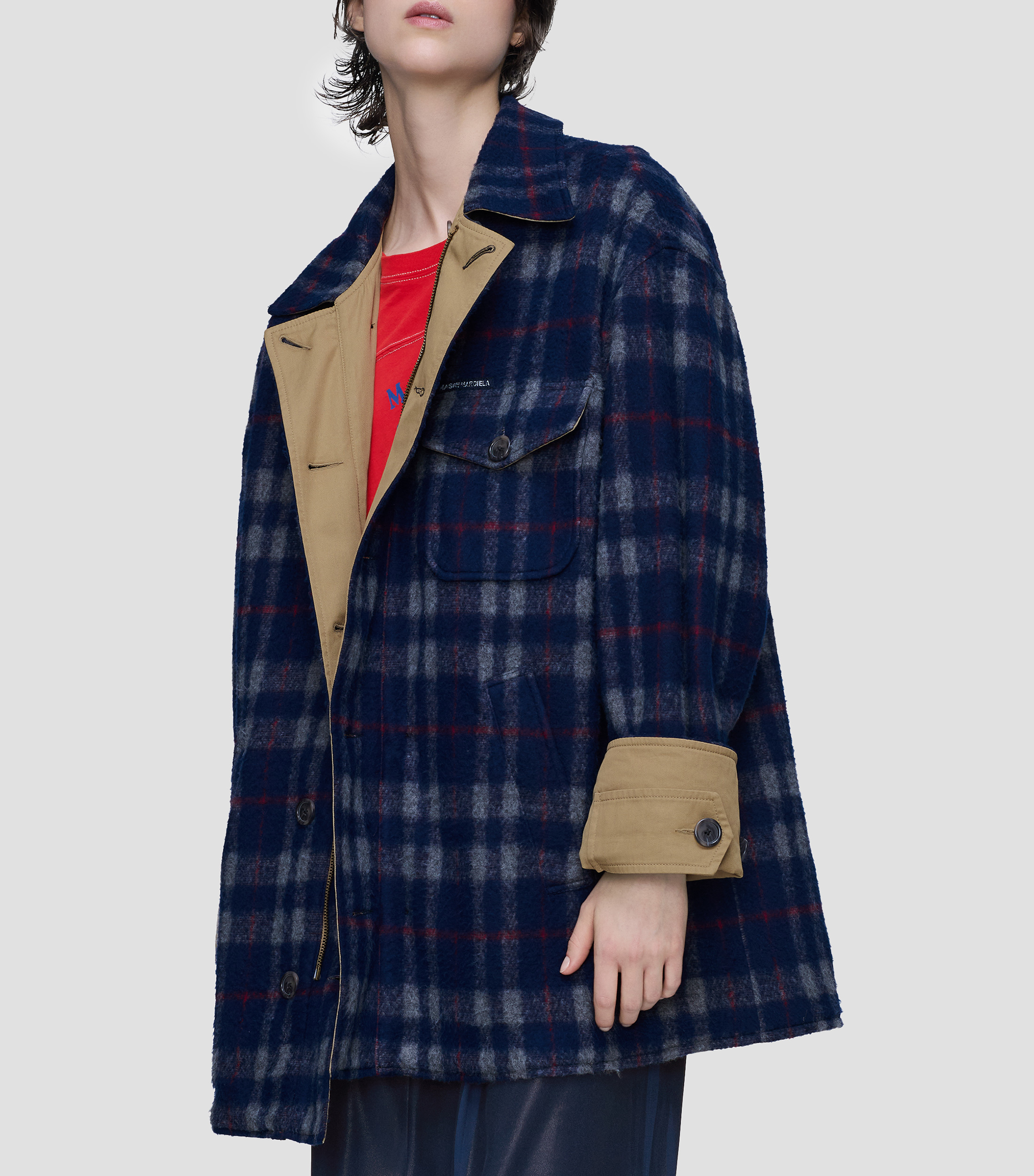 Gabardina reversible tres cuartos cabán con botones Mujer